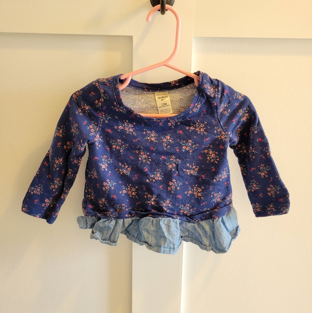 Blue Floral Long Sleeve with jean ruffle